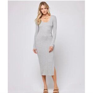 New L*Space Eloise Ribbed Scoop-Neck L/S Side-Slit Heather Grey Dress NWT Medium